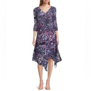 New Komarov Chiffon V Neck Handkerchief Hem A Line Dress Size M